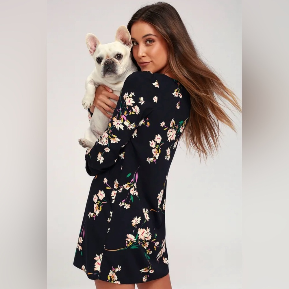 Lulus Herbaceous Babe Navy Floral Print Shift Dress, Small, S - Picture 2 of 11